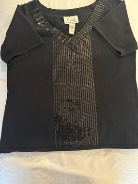 Linea by Louis Dell'Olio Black Short-Sleeve Sequin V-Neck Tee